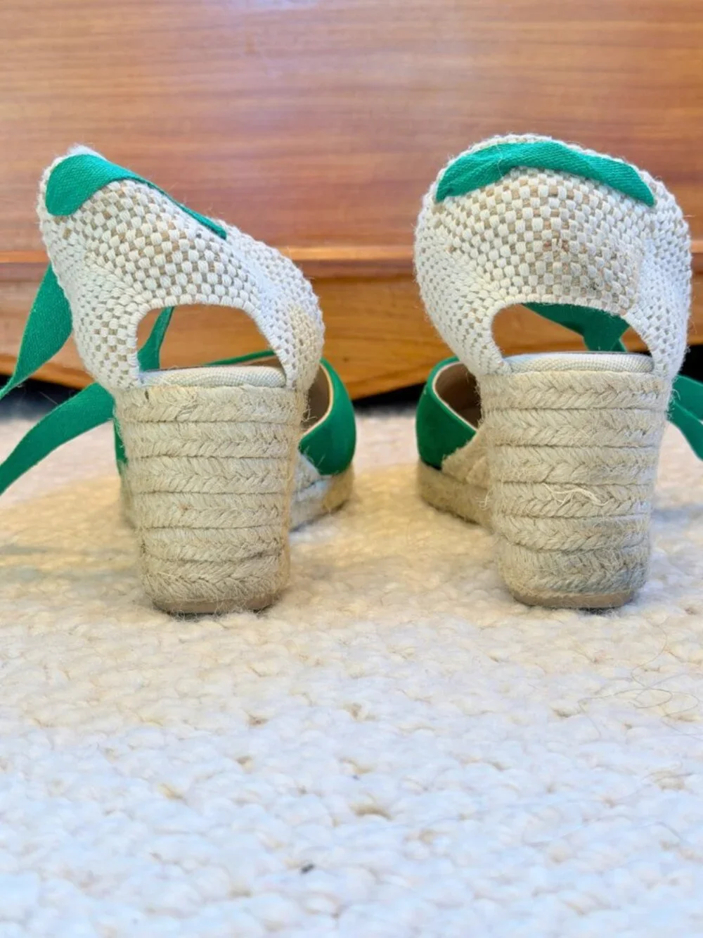 Boden Cassie High Wedge Suede Lace Up Espadrilles - Green - Size 11